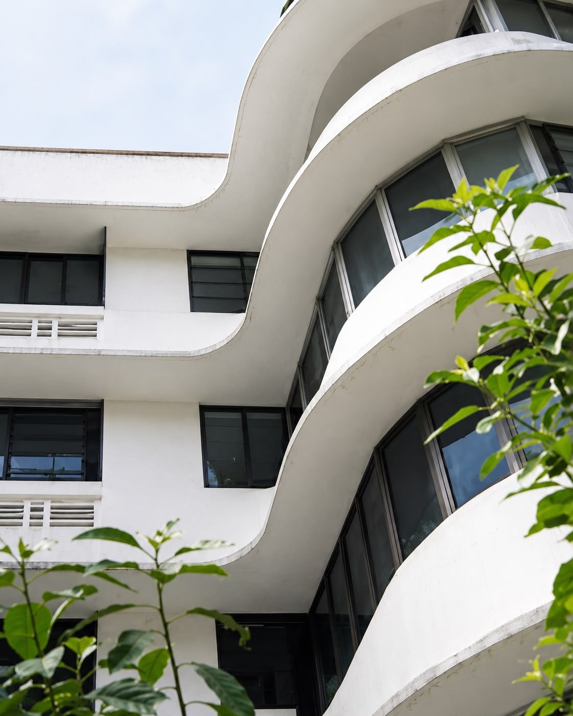 Curved balconies of a Streamline Moderne block, Tiong Bahru Estate
